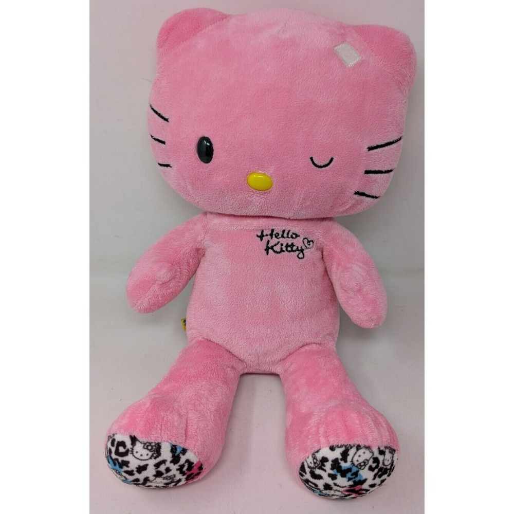 Build A Bear Hello Kitty Pink Leopard Print Paws Winking Sanrio 18" Plush NO Bow